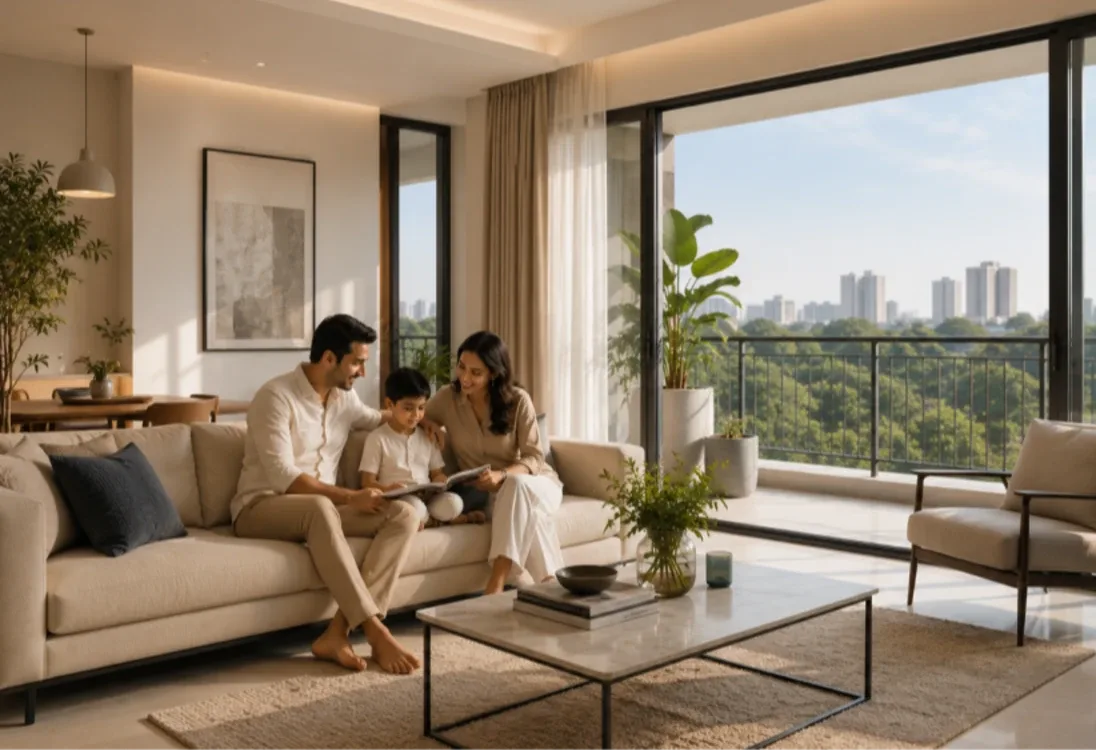 Kumar Magna City Manjri Pune – living room render of a residence by Kumar Realty